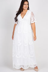 PinkBlush White Lace Mesh Overlay Plus Maternity Maxi Dress