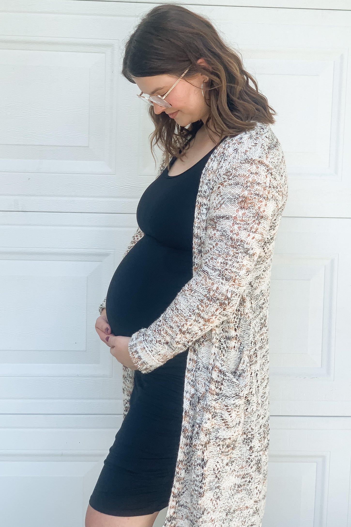 Black Solid Ruched Fitted Maternity Bodycon Midi Dress