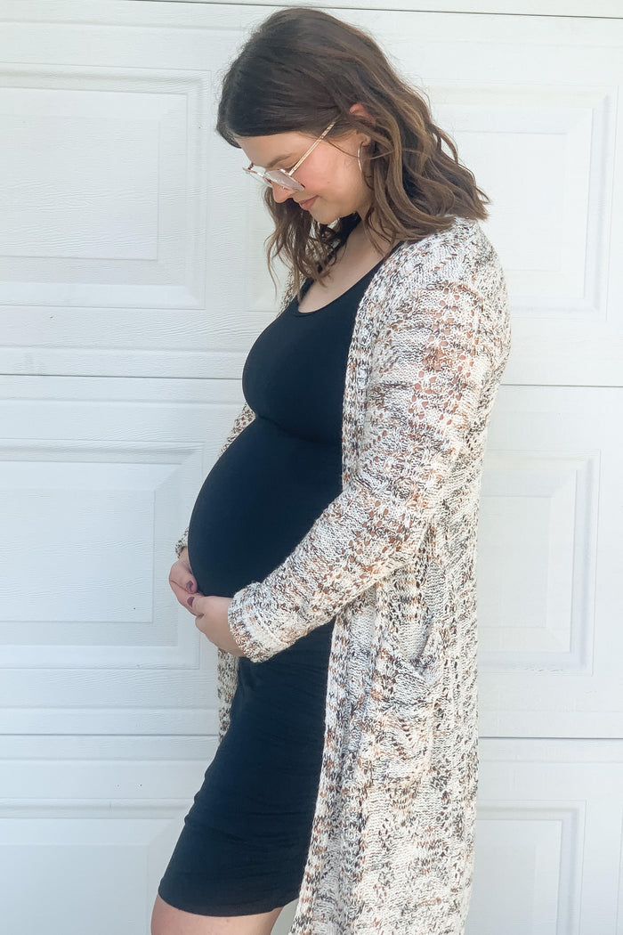 Black Solid Ruched Fitted Maternity Bodycon Midi Dress