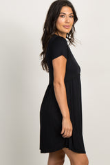 PinkBlush Black Solid Crochet Trim Shift Dress