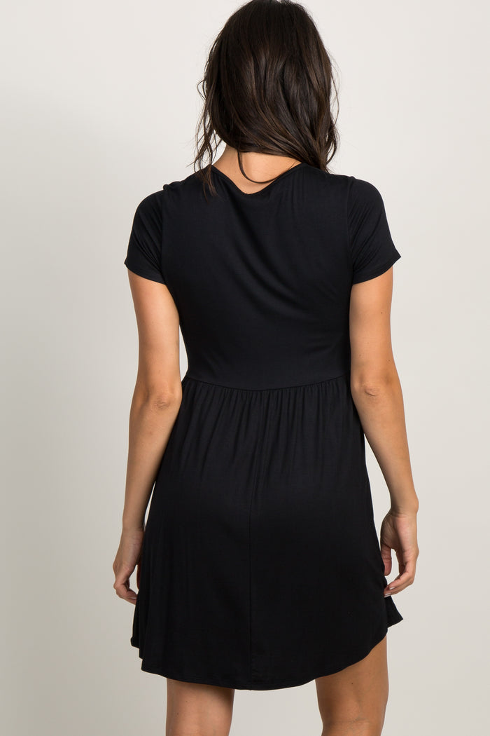 PinkBlush Black Solid Crochet Trim Shift Dress