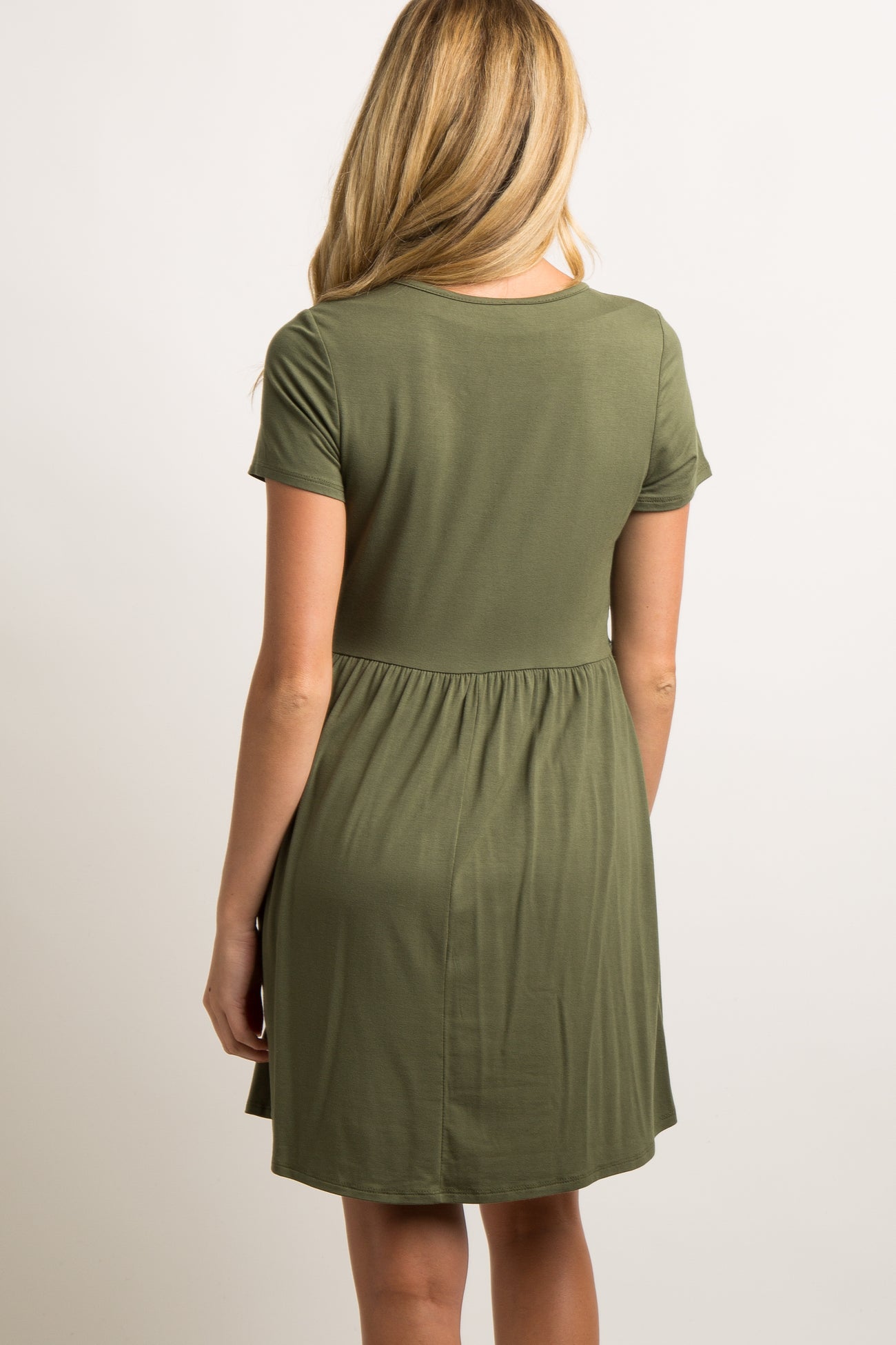 PinkBlush Olive Solid Crochet Trim Maternity Shift Dress