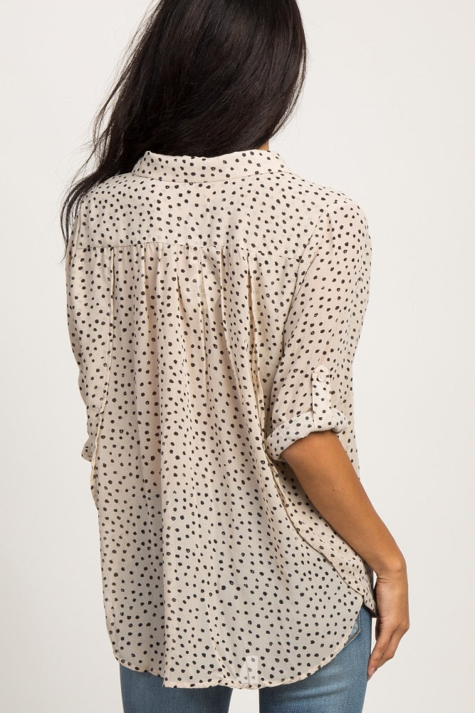 Beige Polka Dot Chiffon Blouse