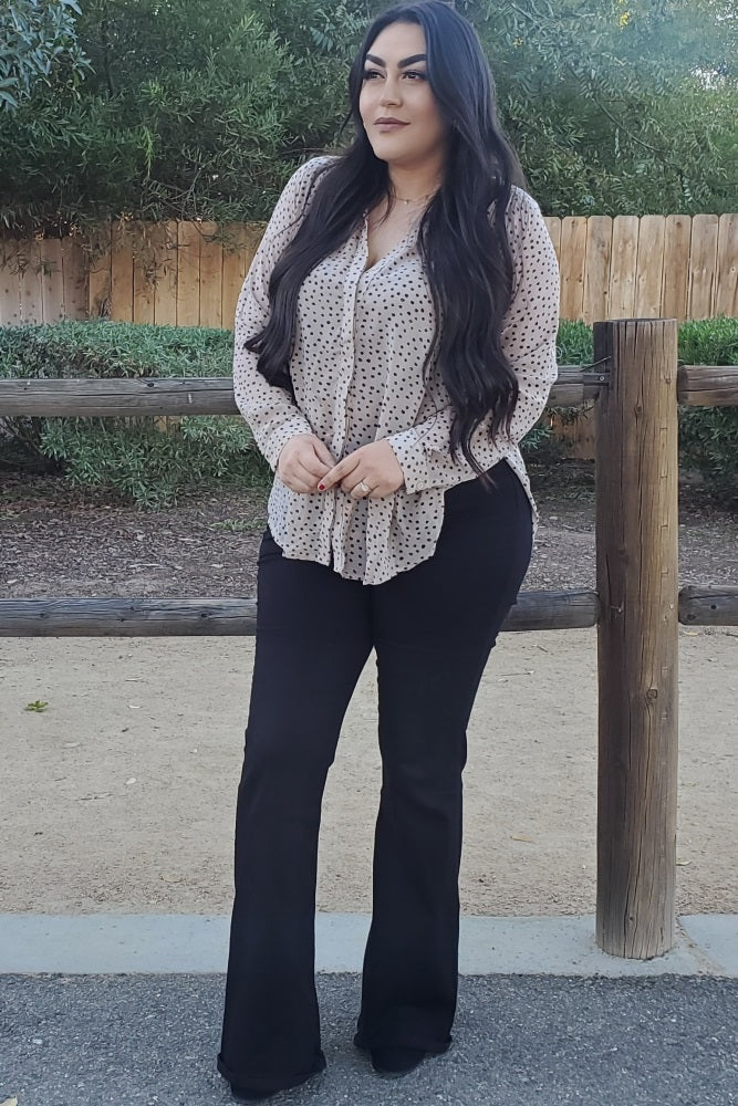 Beige Polka Dot Chiffon Blouse