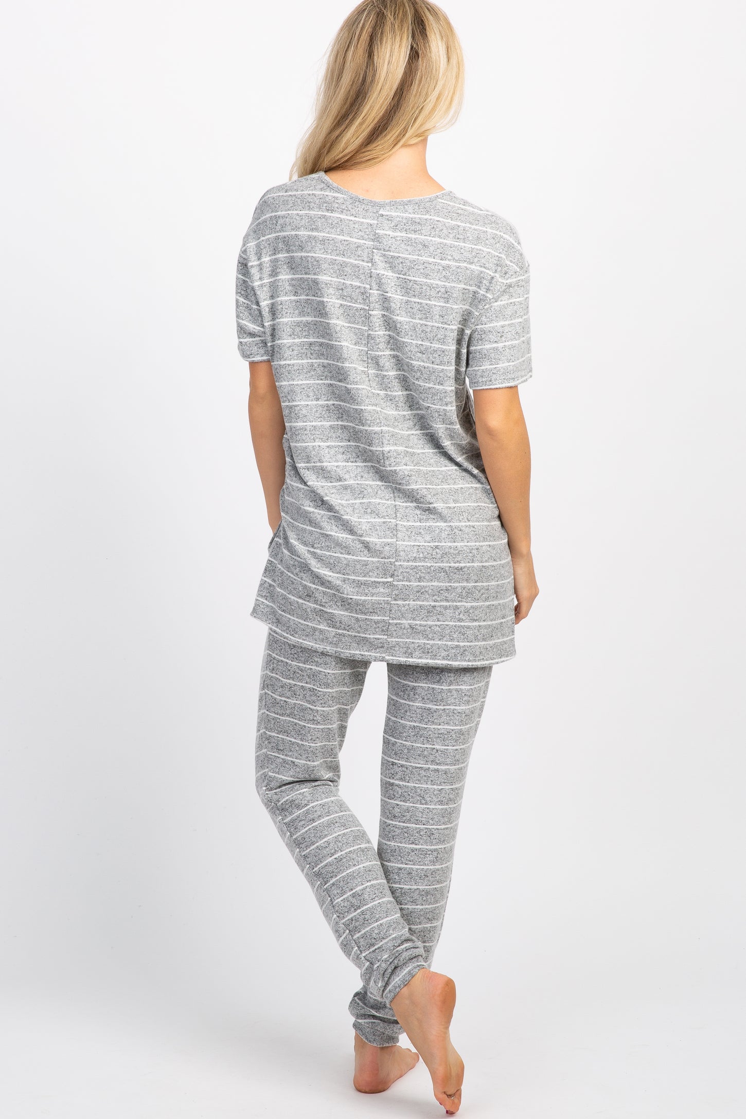 PinkBlush Heather Grey Striped Pocket Front Pajama Set