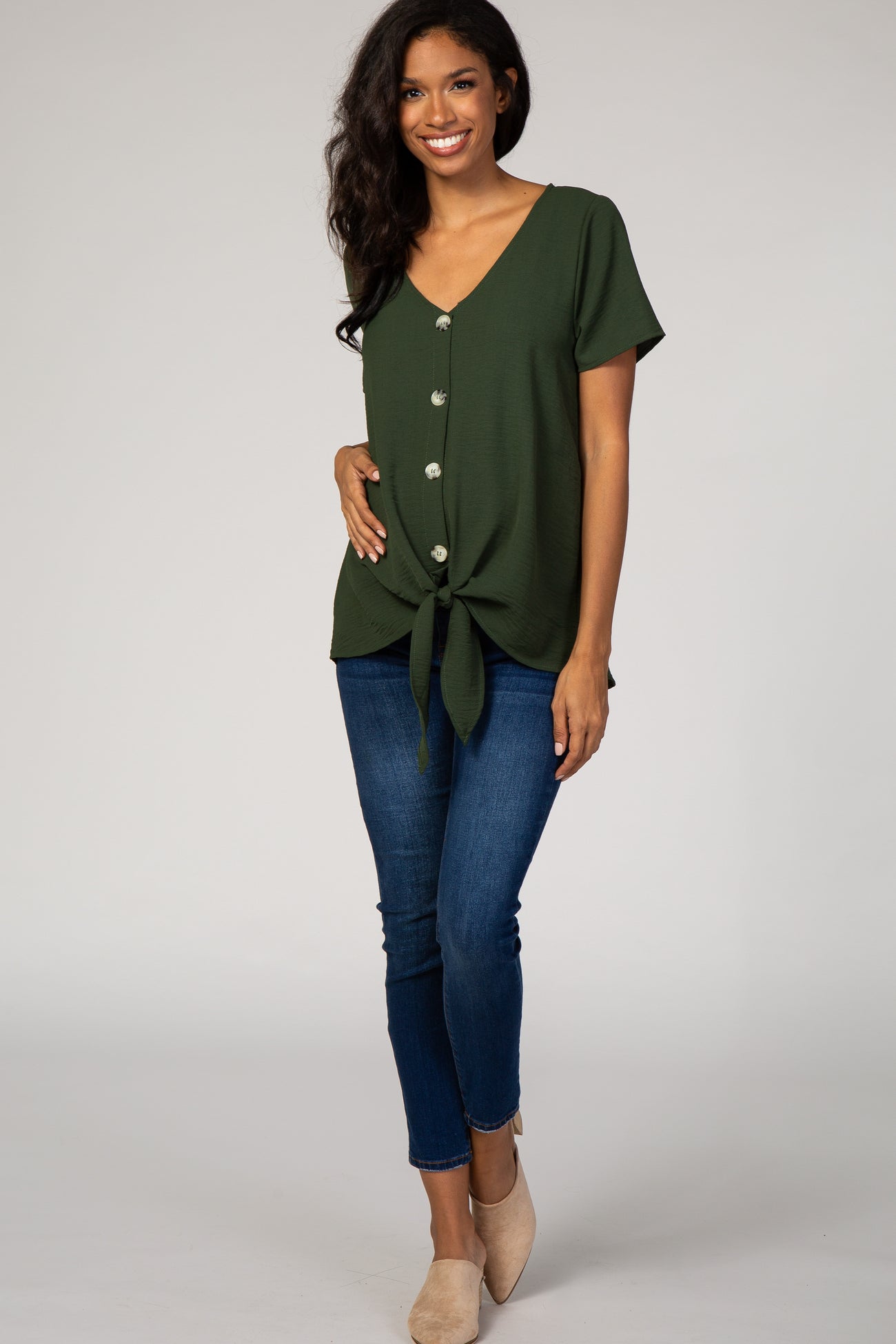 Olive Button Tie Front Maternity Top