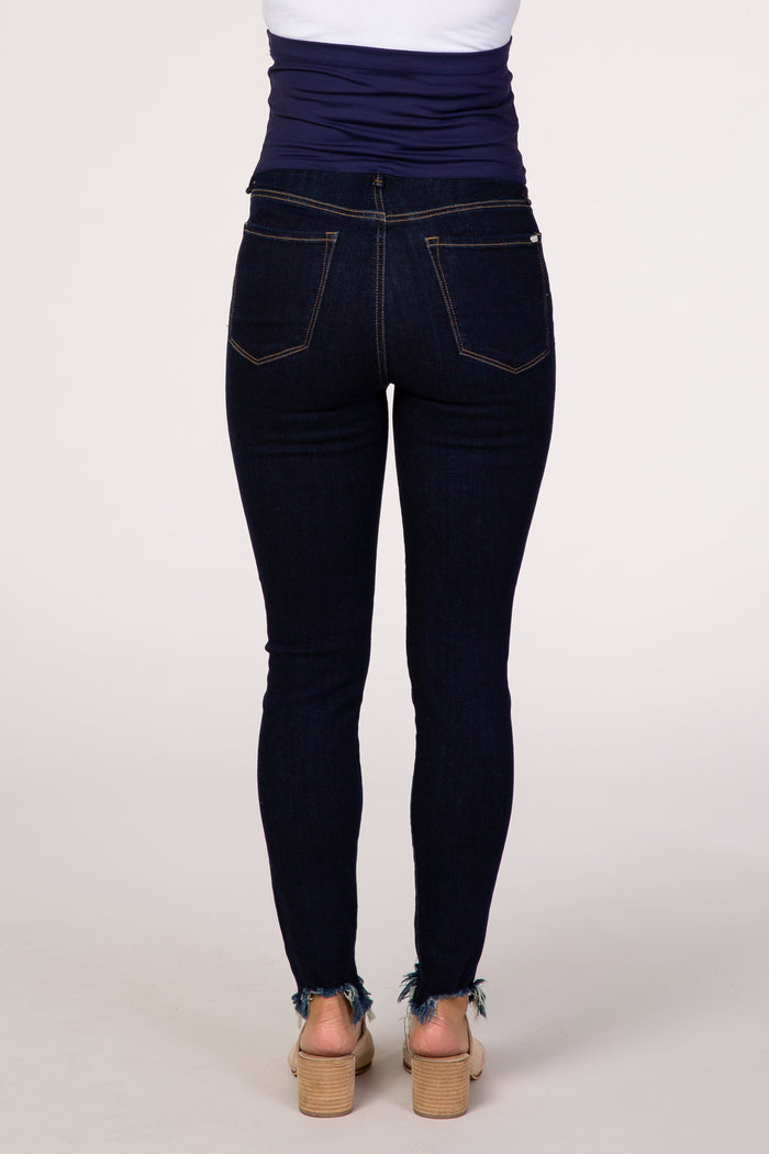 PinkBlush Navy Blue Distressed Hem Maternity Jean