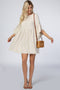 Beige Raw Edge Bell Sleeve Babydoll Dress