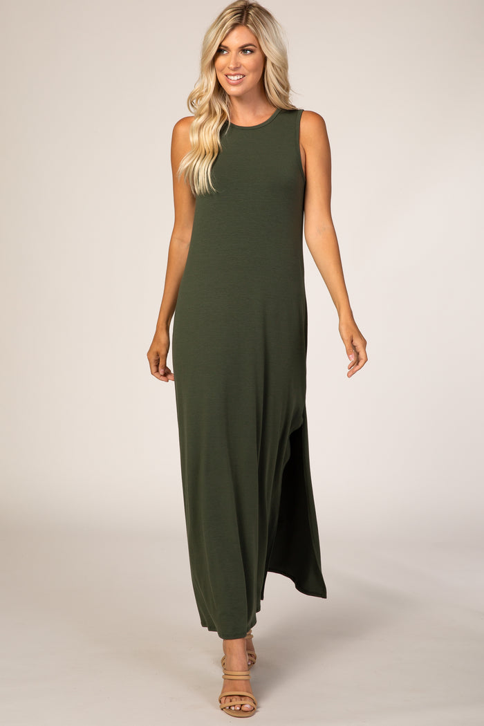 Olive Side Slit Maxi Dress