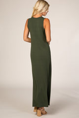 Olive Side Slit Maxi Dress