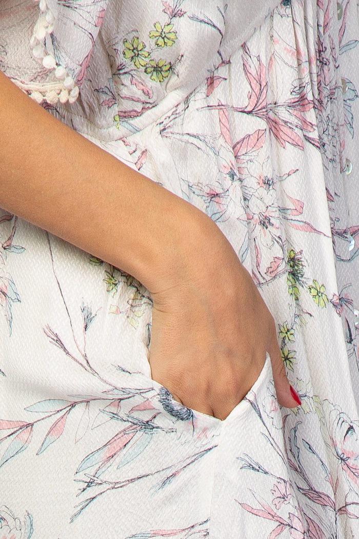 Ivory Floral Button Front Maxi Dress