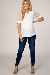 White Mesh Sleeve Maternity Top