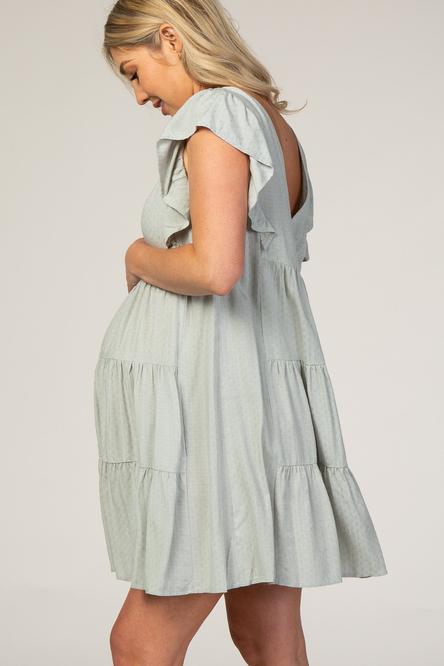 Mint Textured Tiered Ruffle Accent Maternity Dress