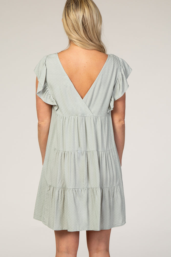 Mint Textured Tiered Ruffle Accent Maternity Dress