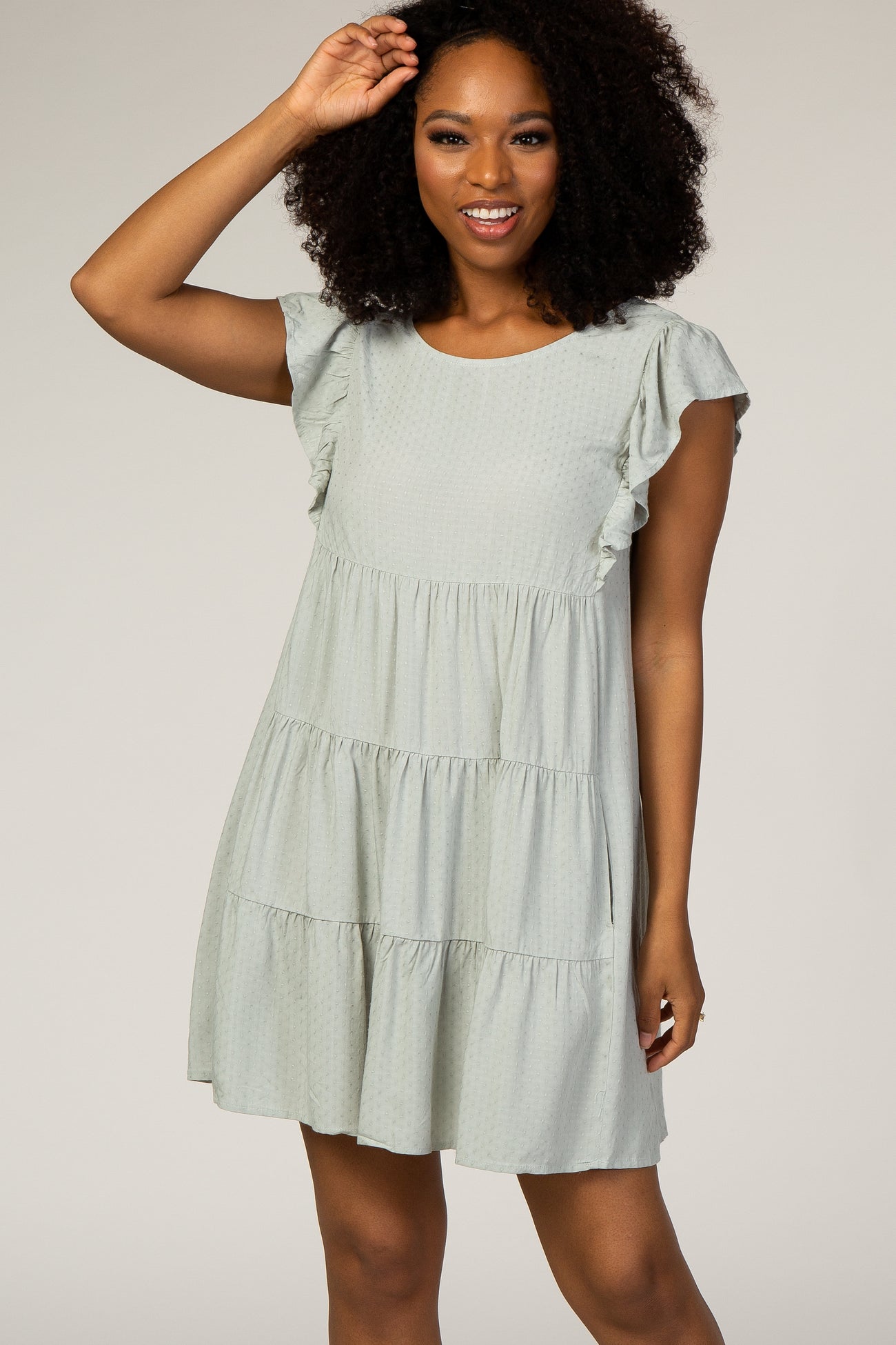 Mint Textured Tiered Ruffle Accent Maternity Dress