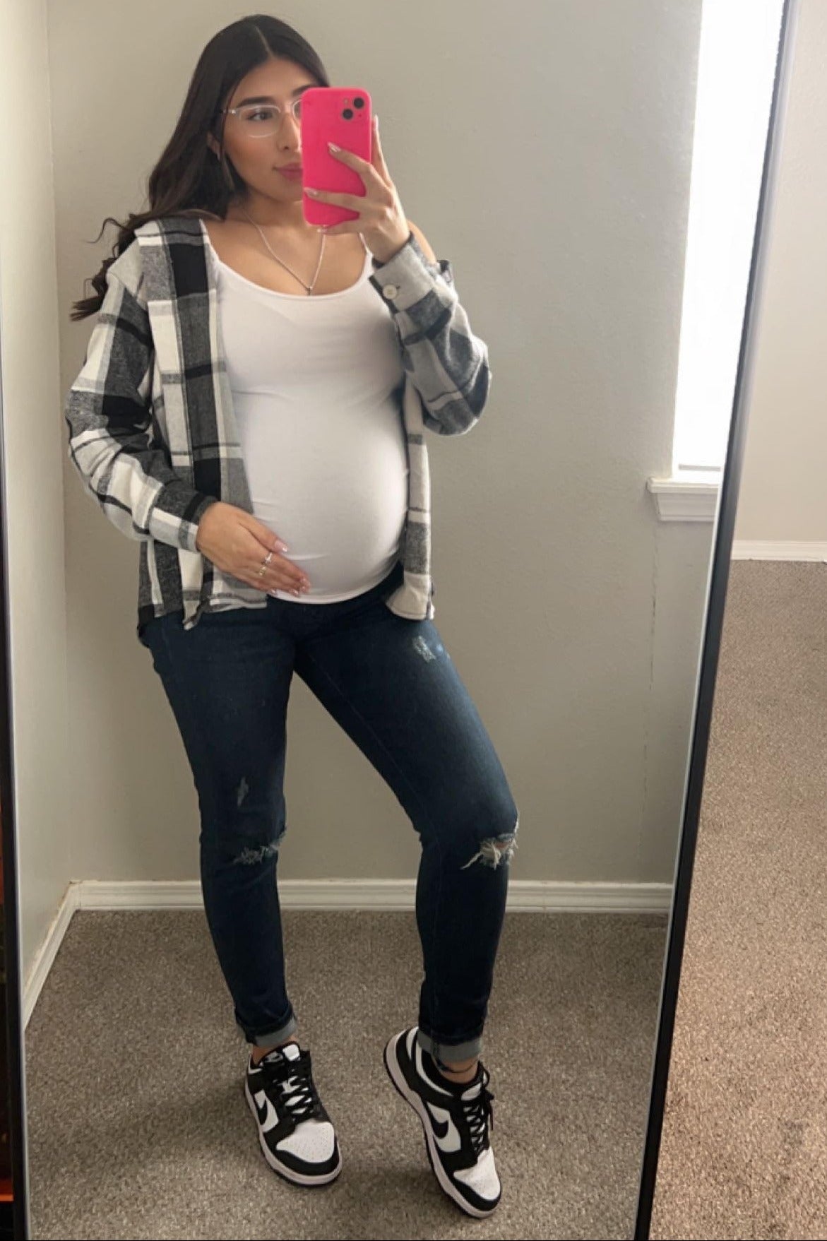 PinkBlush Navy Distressed Maternity Skinny Jeans