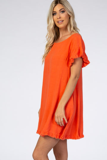 Coral Fringe Linen Dress