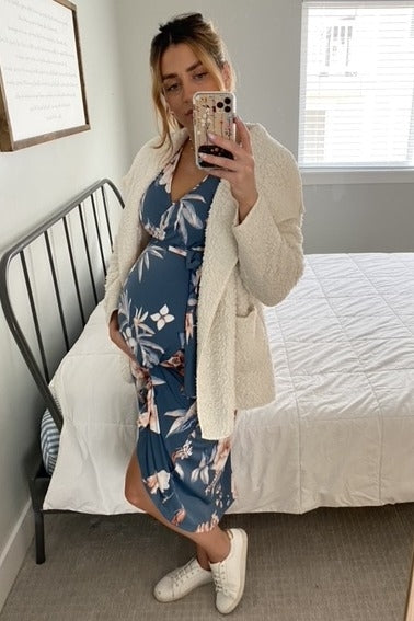 Blue Floral Draped Hi-Low Maternity Dress