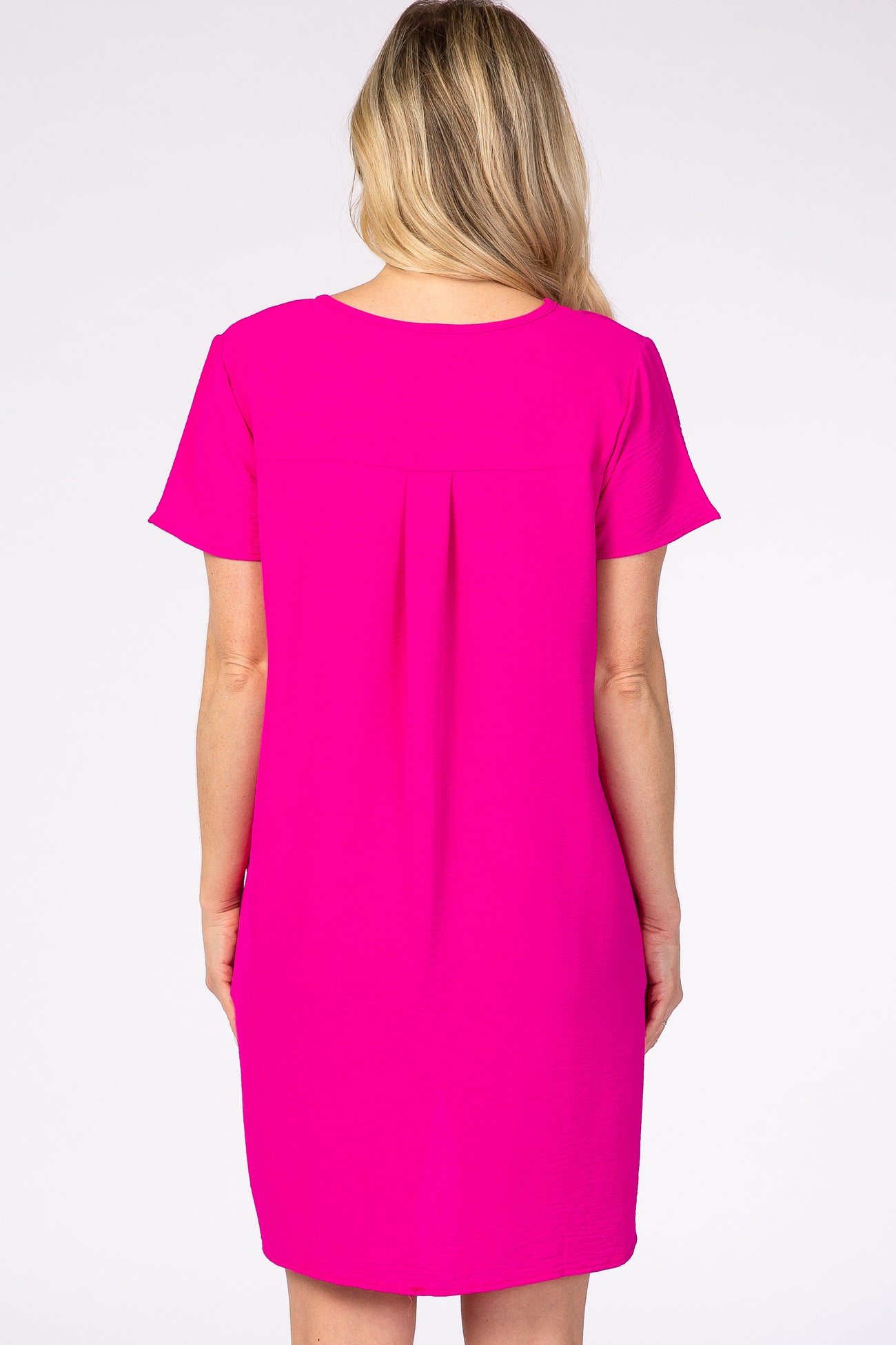 Pink V-Neck Short Sleeve Maternity Dress
