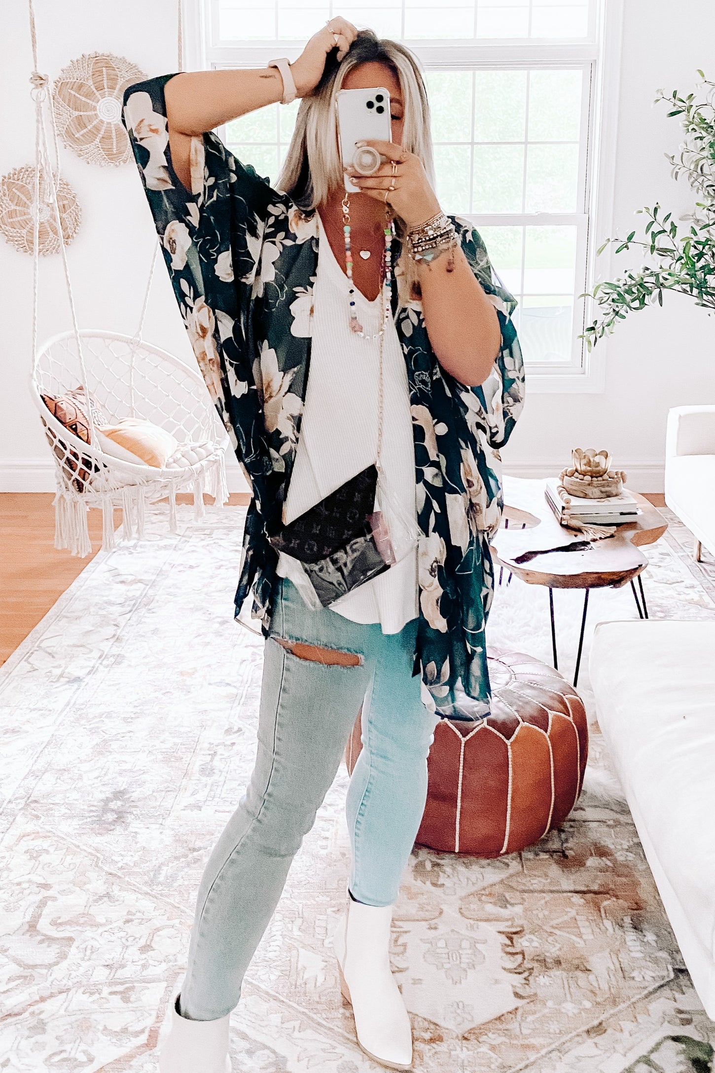 Forest Green Floral Sheer Cover Up