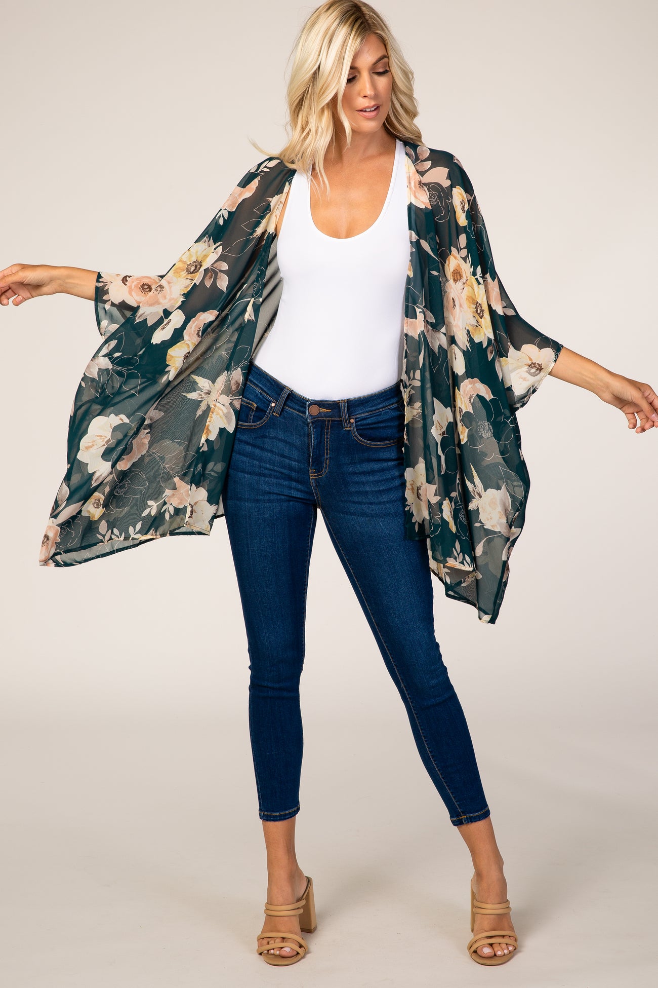 Forest Green Floral Sheer Cover Up