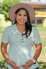 PinkBlush Sage Ribbed Button Accent Maternity Blouse