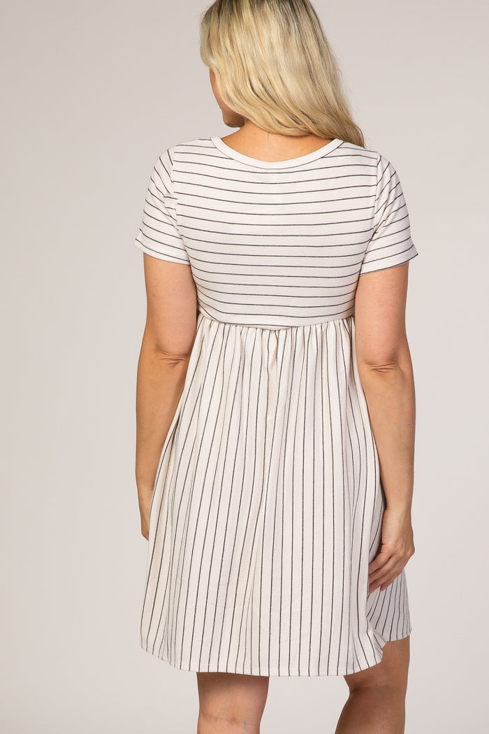 White Striped Maternity Babydoll Dress