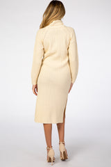 Cream Long Sleeve Turtleneck Maternity Sweater Dress
