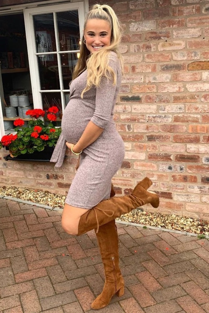 Pink Brushed Knit Wrap Fitted Maternity/Nursing Dress