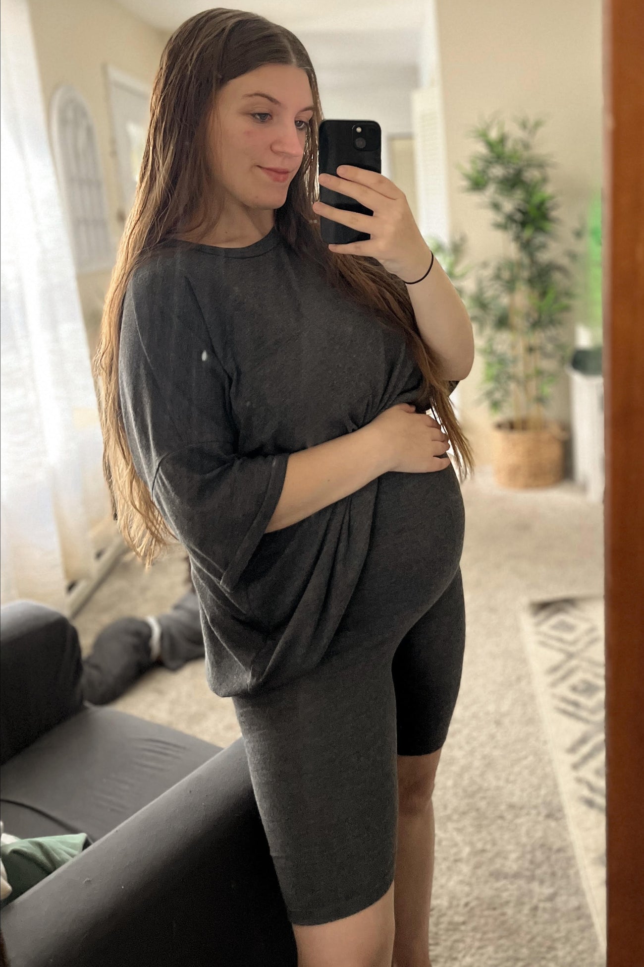 Charcoal Biker Short Maternity Sleep Set