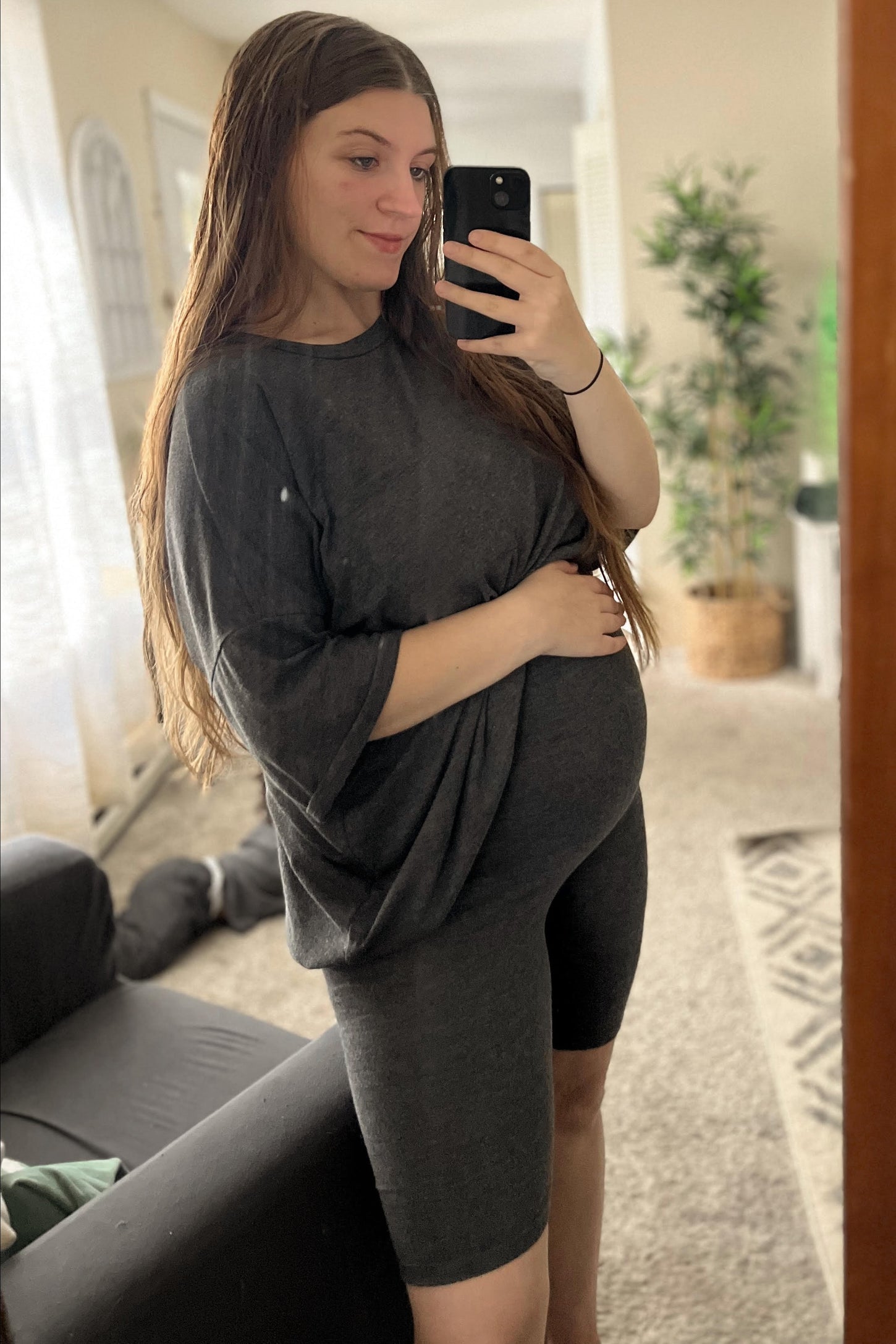 Charcoal Biker Short Maternity Sleep Set
