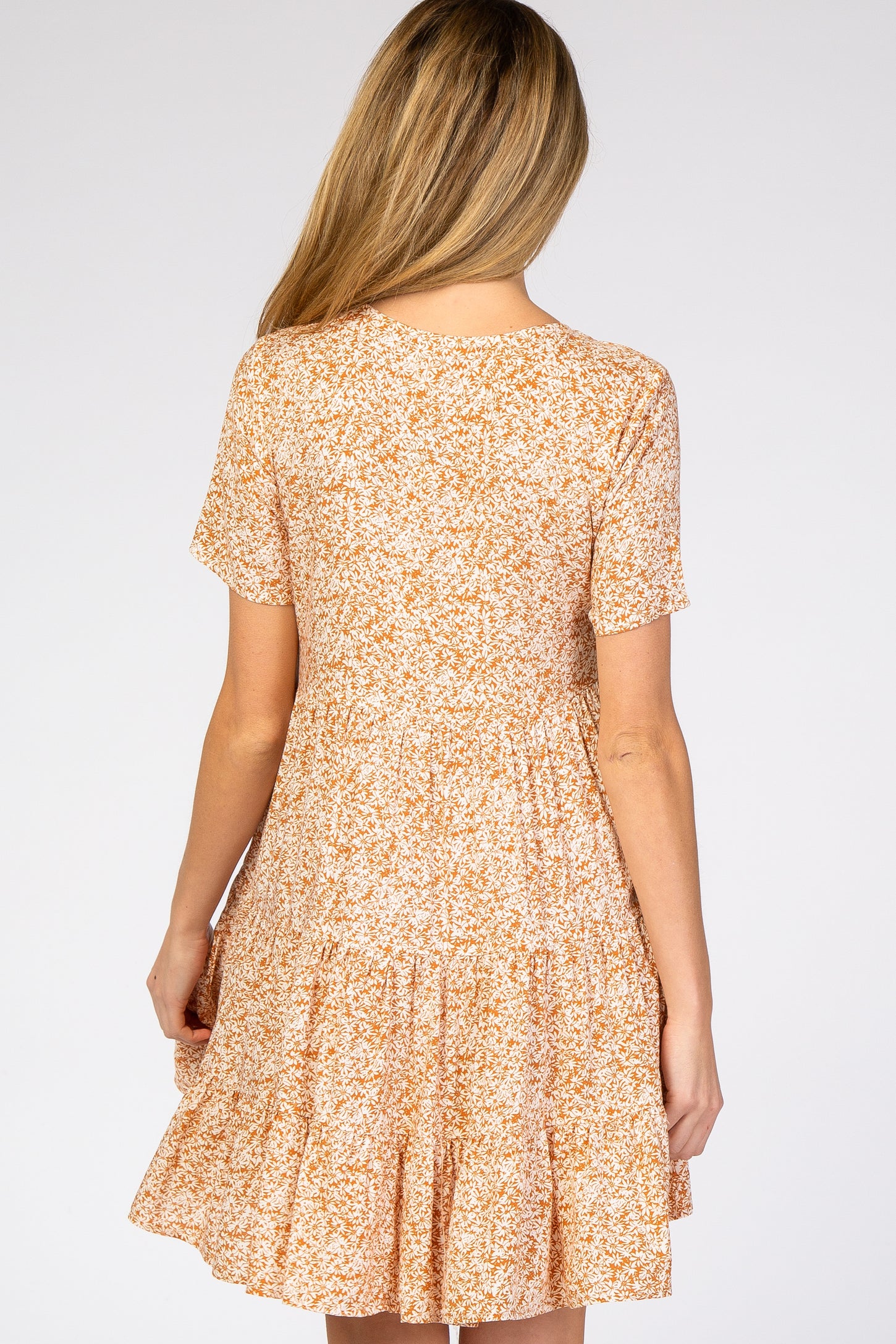 Orange Floral Ruffle Tiered Button Front Maternity Dress