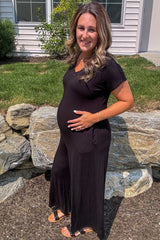 Black Short Sleeve Wide Leg Maternity Jumpsuit