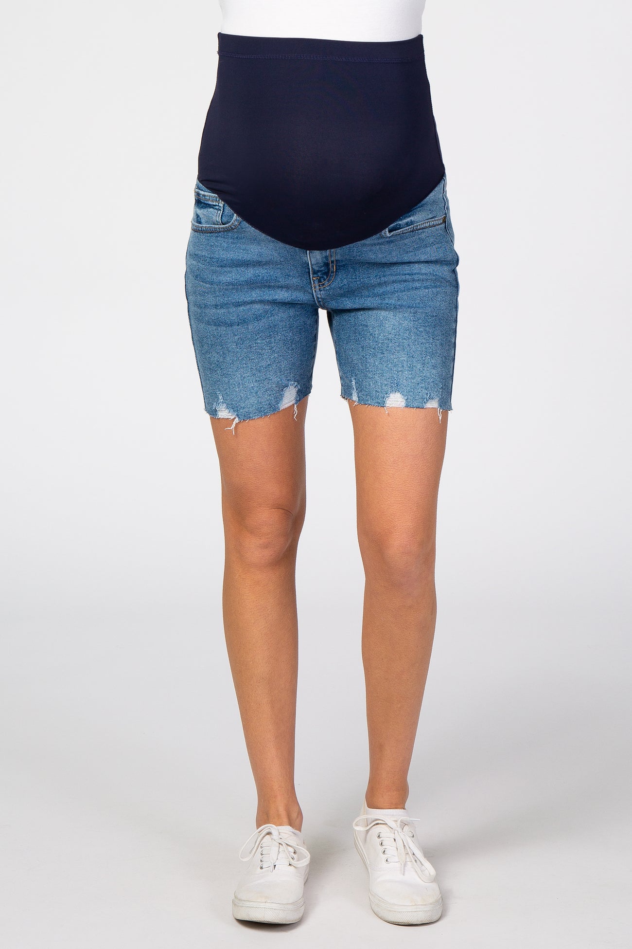 Blue Raw Hem Maternity Denim Shorts