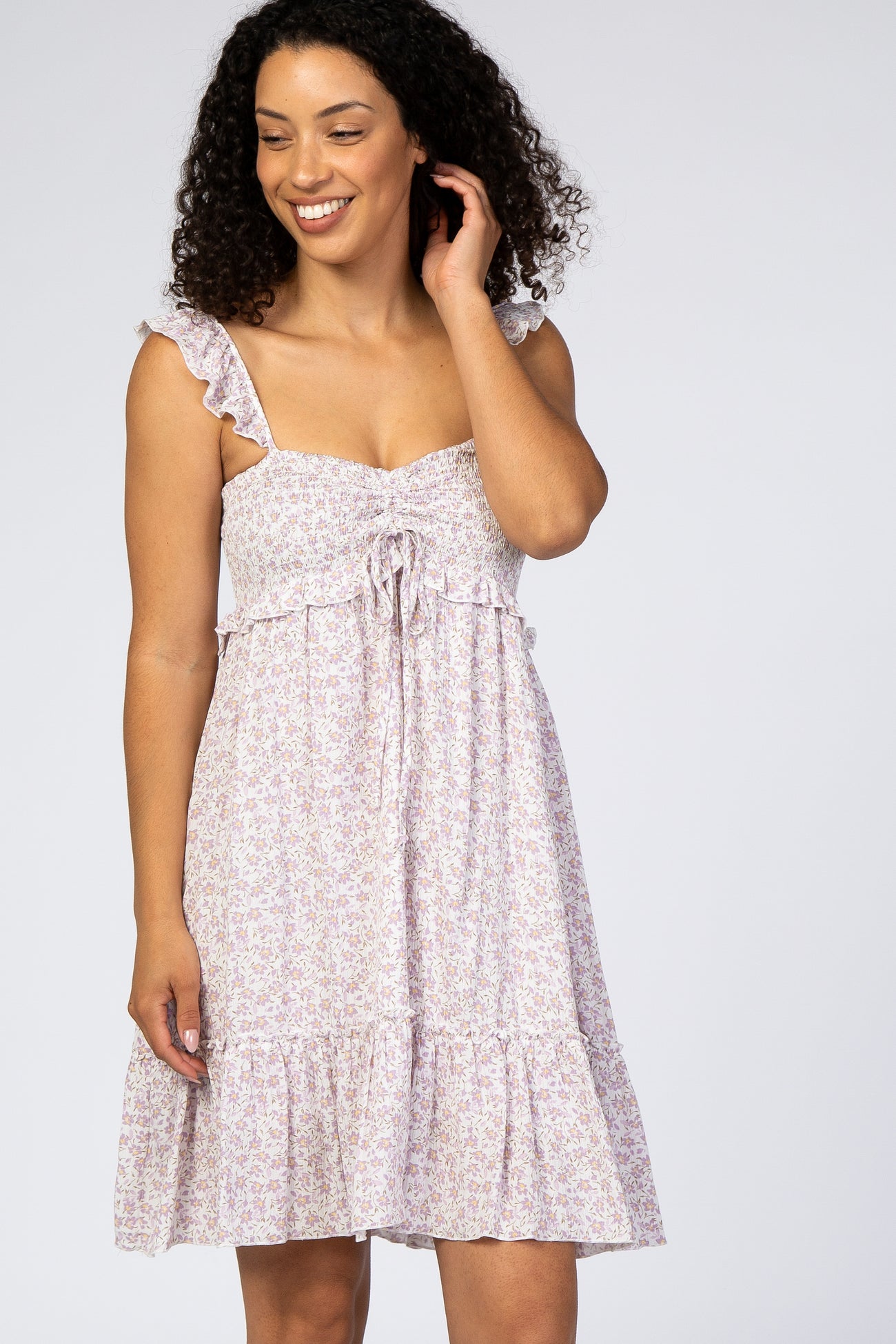 Lavender Floral Ruffle Sleeveless Mini Dress
