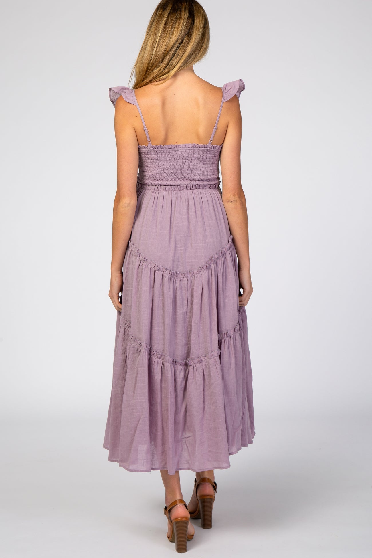 Lavender Smocked Ruffle Accent Maternity Dress