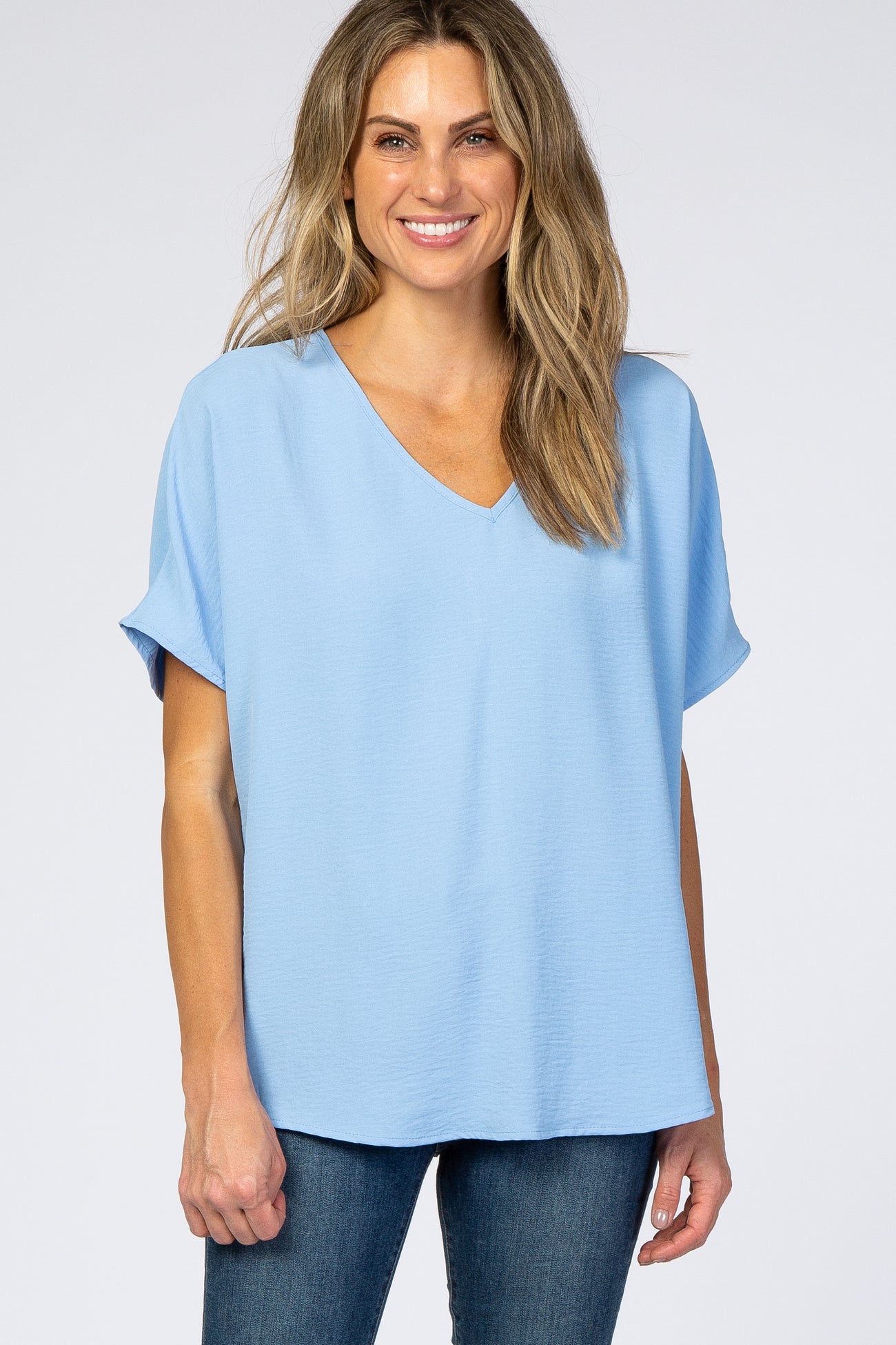 Light Blue Short Sleeve Maternity Blouse