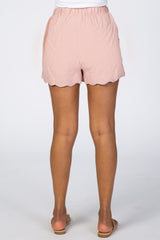Light Pink Scalloped Hem Linen Shorts