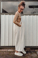 Beige Linen Maternity Overalls