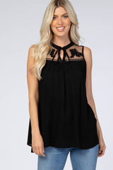 Black Lace Inset Sleeveless Maternity Blouse