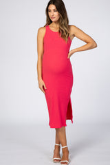 Fuchsia Ribbed Maternity Midi Dress