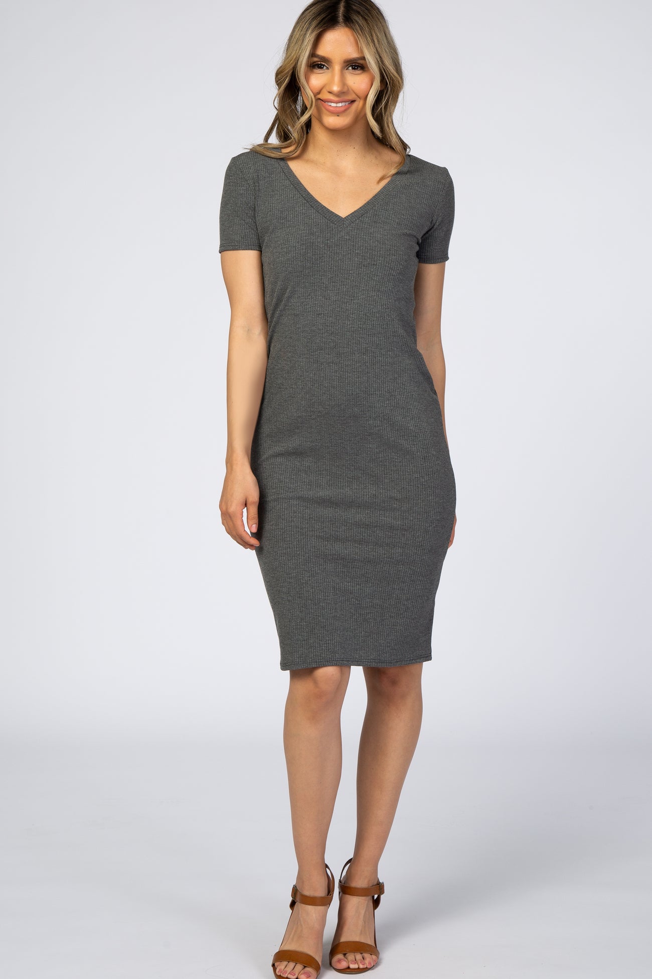Charcoal Grey Ribbed Maternity Dress