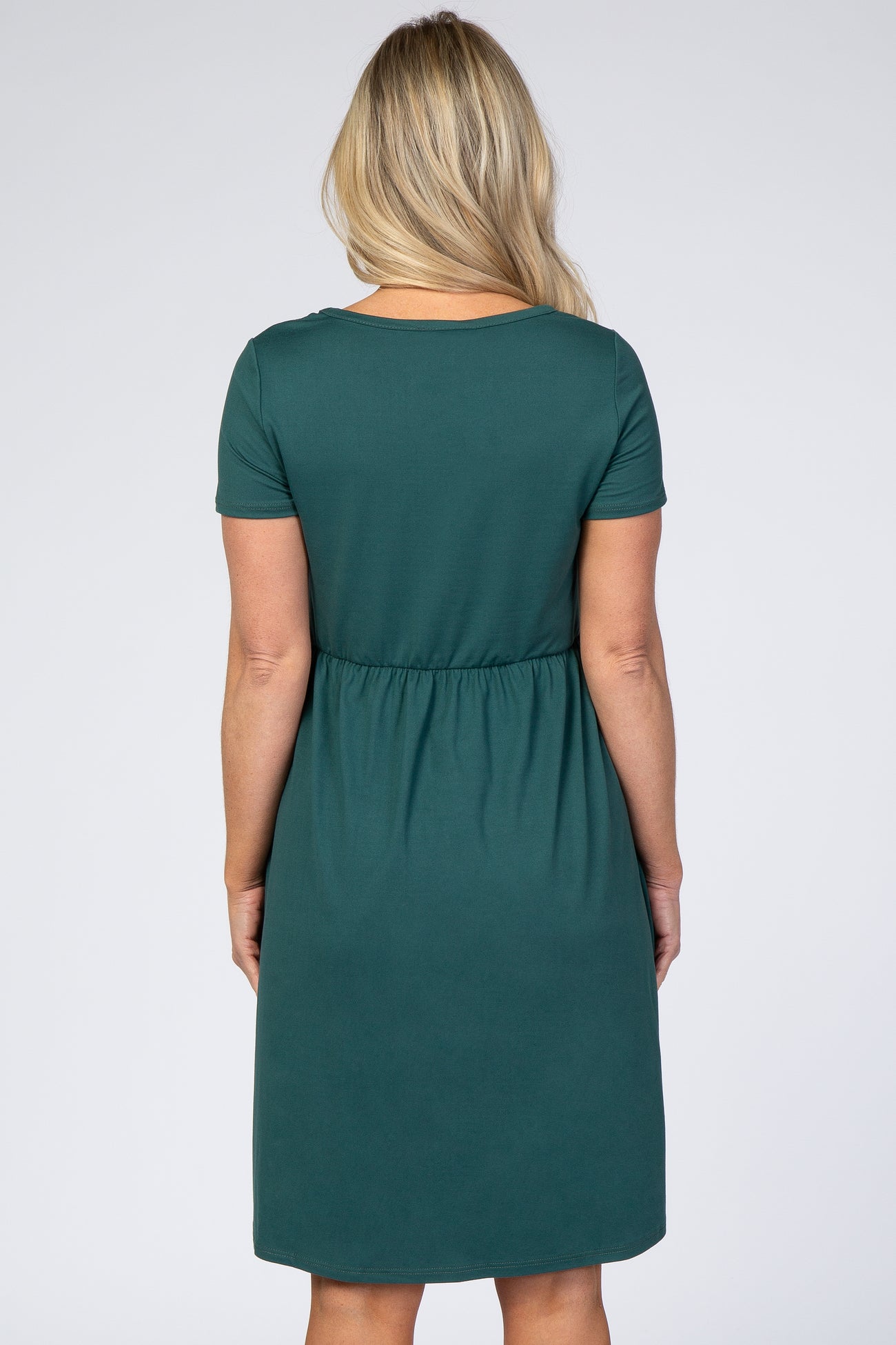 Forest Green Short Sleeve Babydoll Maternity Dress