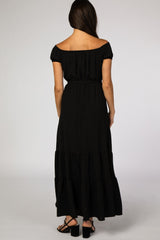 Black Off Shoulder Ruffle Hem Maxi Dress