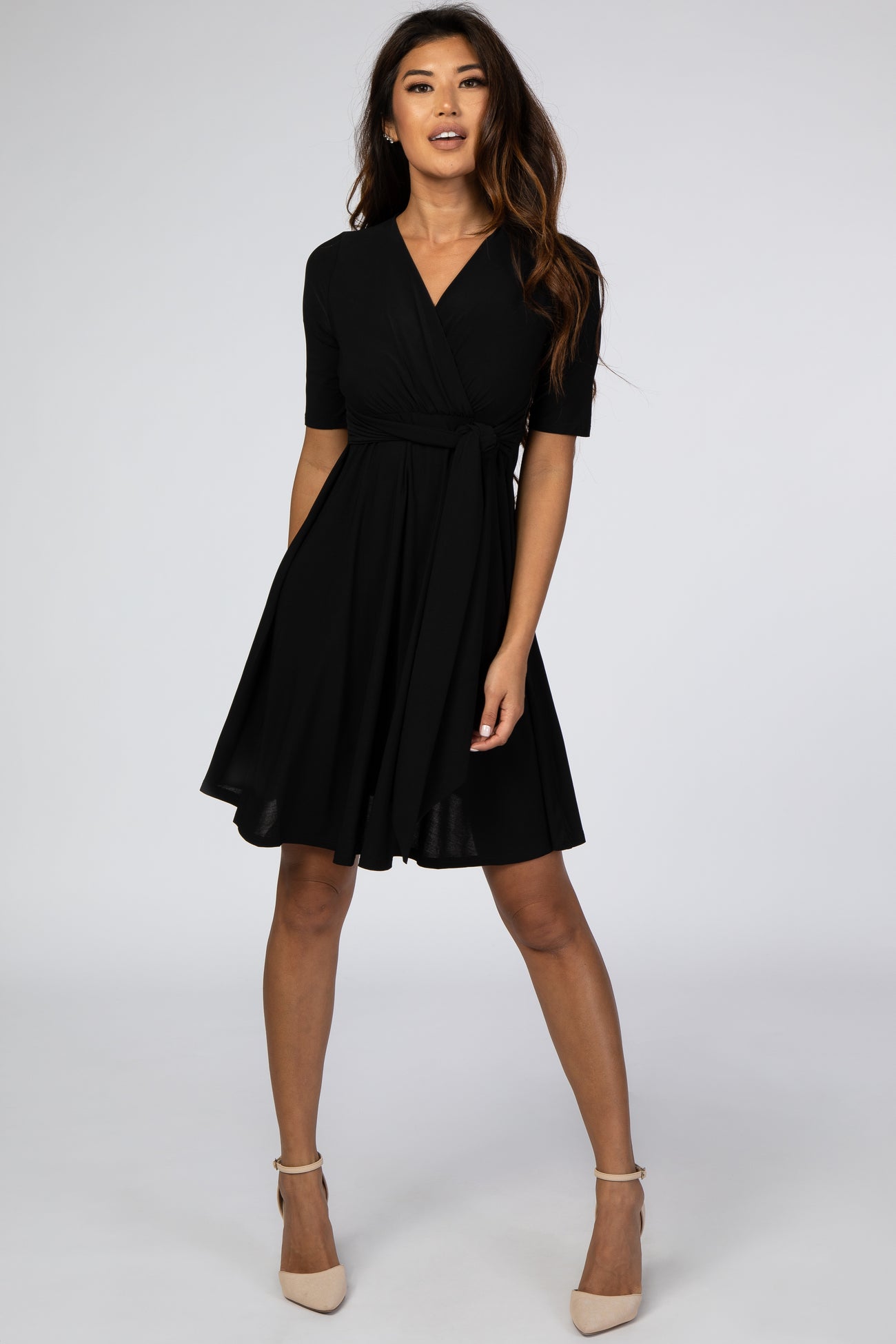 Black Waist Tie Maternity Nursing Dress