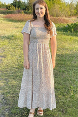 Ivory Floral Smocked Maxi Dress