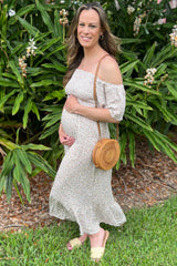 Ivory Floral Smocked Maternity Maxi Dress