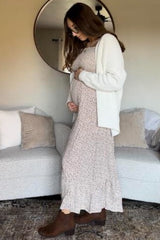 Ivory Floral Smocked Maternity Maxi Dress