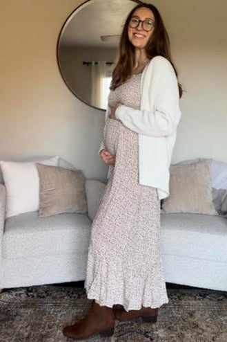 Ivory Floral Smocked Maternity Maxi Dress