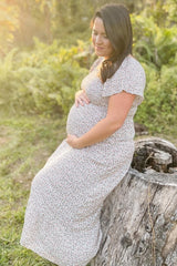 Ivory Floral Smocked Maternity Maxi Dress